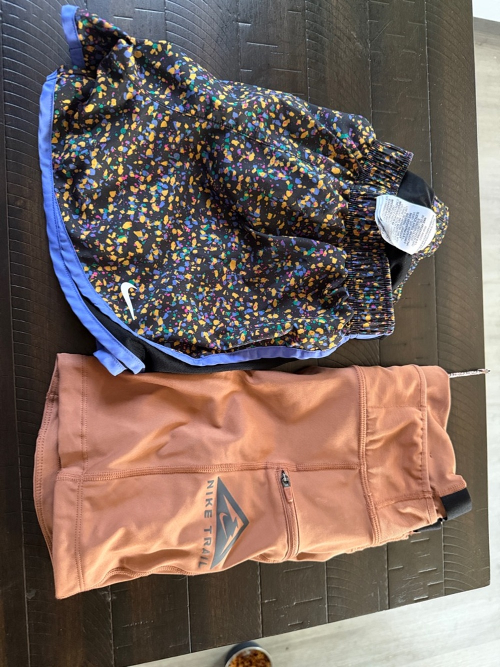 Nike Trail Pink/Tan Running Shorts & Multicolor Split Shorts - 2 Pack
